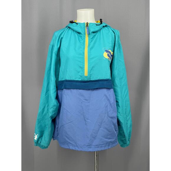 Dutch Bros Other - Dutch Bros Pullover Jacket Mens Large Blue Teal Yellow Hooded Windbreaker Retro